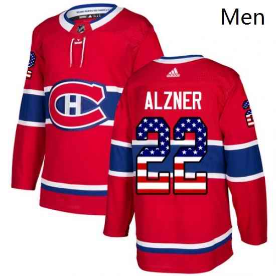 Mens Adidas Montreal Canadiens 22 Karl Alzner Authentic Red USA Flag Fashion NHL Jersey
